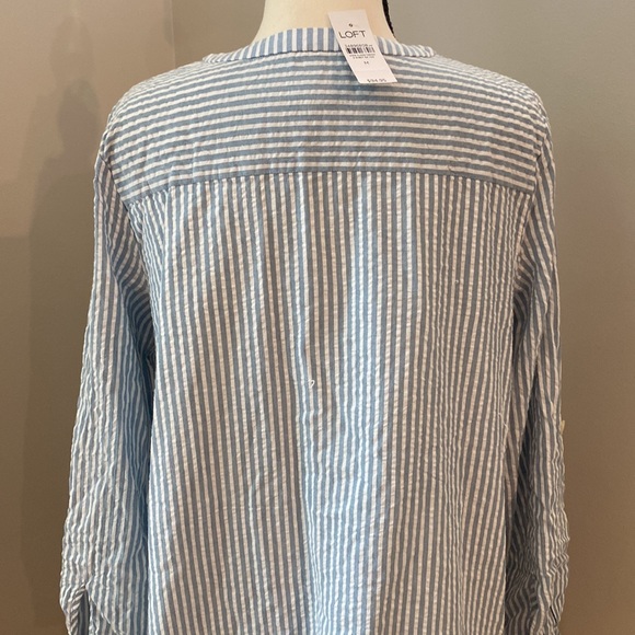 Ann Taylor Loft NWT midi dress long sleeve lightweight pinstripe seersucker - Picture 7 of 12